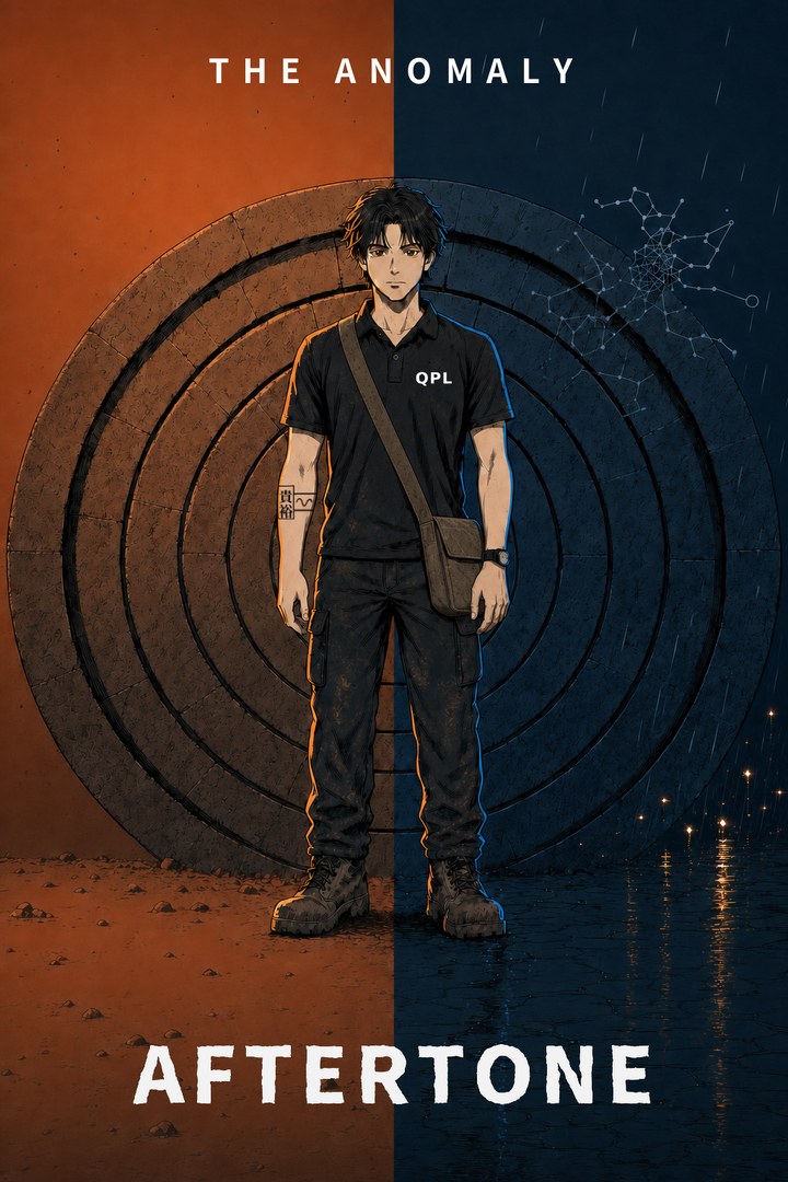 Aftertone chapter one, The Anomaly. A young field scientist stands before a vast circle of ancient stone, half in red desert light and half in blue rain.